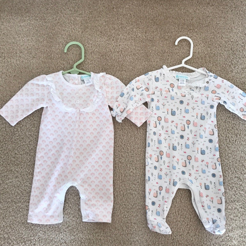 Feather Baby one piece romper and footie.